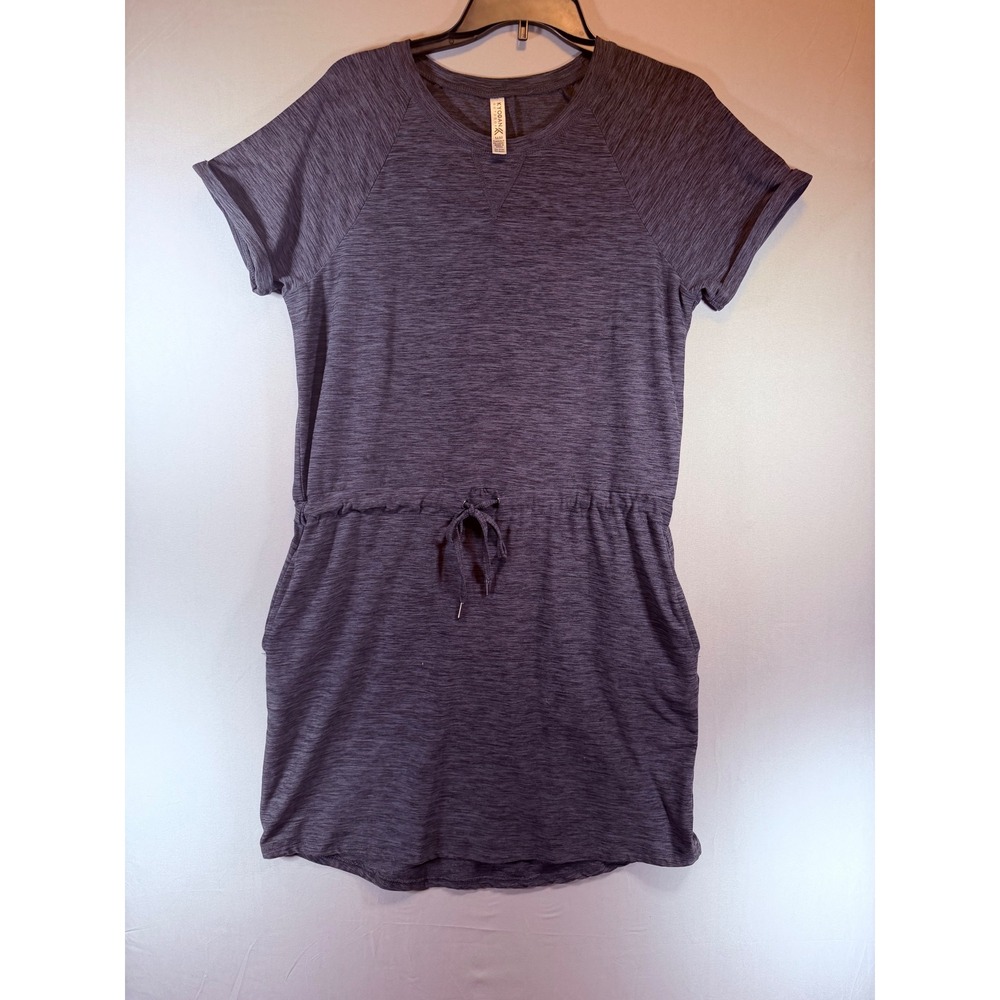 Kyodan Outdoor Women Gray Space Dye Active Dress Short Sleeve Drawstring Waist M